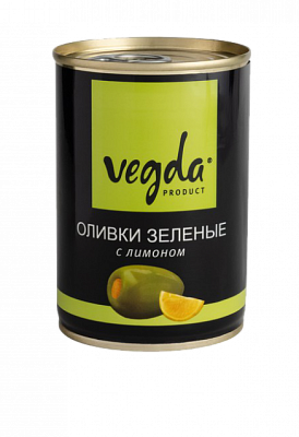 Оливки Vegda зеленые с лимоном ж/б 300мл