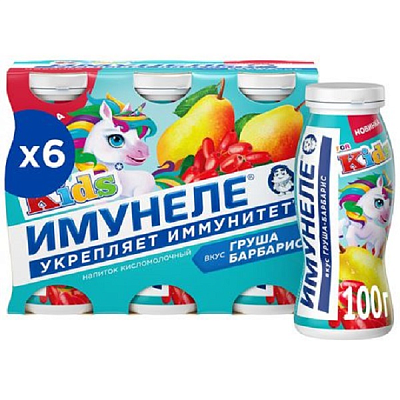Напиток Имунеле Kids вкус груша-барбарис кисломолочный1,5% 100грх6 БЕЗ ЗМЖ