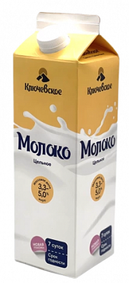 Молоко "Ключевское" цельное 3,3%-5,0% пюр-пак 0,9л БЕЗ ЗМЖ