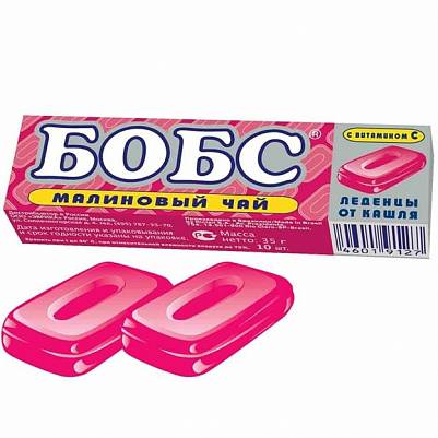 Леденцы Бобс малиновый чай, мята и эвкалипт с витамином С 35гр
