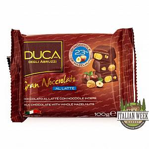 Шоколад Gran Nocciolato DUCA, CERAELITALIA молочный с цельным лесным орехом 100гр