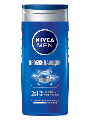 Гель для душа Nivea Men 2в1 Пробуждающий для тела и волос мужской 250 мл (Нивея)