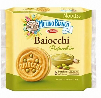 Печенье Mulino Bianco Baiocchi сахарное с фисташковой начинкой 168г