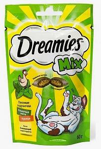 Лакомство для кошек Dreamies сухой микс курица/мята м/у 60гр