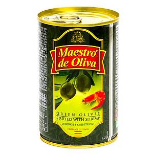 Оливки Maestro de Oliva зеленые с креветкой с/к ж/б 300гх12