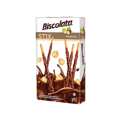 Палочки Biscolata бисквитные в молочном шоколаде с фундуком 32гр