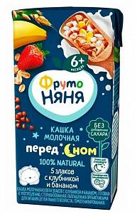 Каша Фруто Няня жидкая молочая 5 злаков с клубникой и бананом с 6 мес 200мл