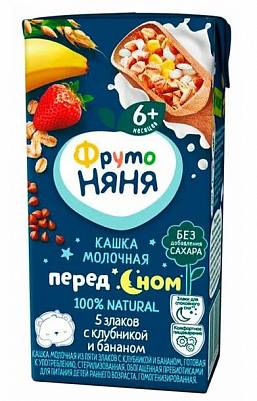 Каша Фруто Няня жидкая молочая 5 злаков с клубникой и бананом с 6 мес 200мл