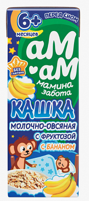 Каша "Ам-Ам" молочно-овсяная с бананом (жидкая) м.д.ж.2,5 % ,210гр