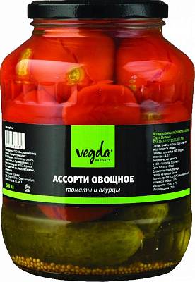 Ассорти Vegda овощное маринованное томаты и огурцы ст/б 1500мл (Вегда)