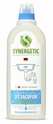 Средство от засоров Synergetic концентрированное с дезинфицирующим эффектом без запаха1л