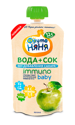 Вода с соком ФрутоНяня Immuno Baby б/сахара яблоко130 мл