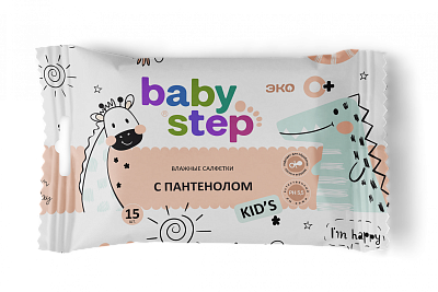 Влажные салфетки Baby Step детские с пантенолом 15шт