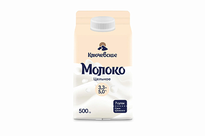 Молоко "Ключевское" цельное 3,3%-5,0% пюр-пак 0,5л БЕЗ ЗМЖ