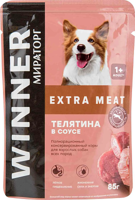 Корм Мираторг Extra Meat желе Телятина в соусе для взрослых собак всех пород,пауч 85г