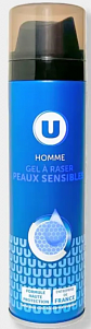 Гель для бритья "Mousse a Raser Peaux Sensibles" для чувствительной кожи "U" 200мл