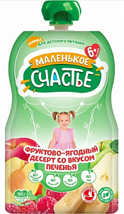 Пюре Маленькое Счастье десерт фруктово-ягодный со вкусом печенья, с 6 мес, 90гр