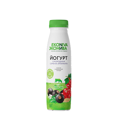 Йогурт "ЭкоНива" fit line семена амаранта-ягоды смородины питьевой 2,5%  пэт бутылка 300 гр БЕЗ ЗМЖ