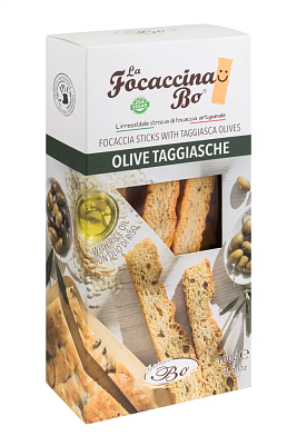 Фокачча Grissinificio Bo с оливками Таджаска ручной работы Vegan в коробке100гр