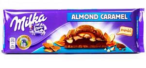 Шоколад Milka Almond Caramel молочный с цельным миндалём и карамелью (Милка) 300гр
