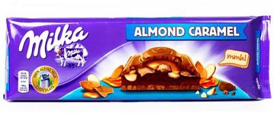 Шоколад Milka Almond Caramel молочный с цельным миндалём и карамелью (Милка) 300гр