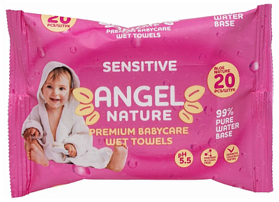 Влажные салфетки Детские Angel розовый Sensitive 20шт