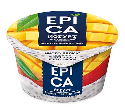Йогурт Epica с манго и семенами чиа 5% стакан 130гр БЕЗ ЗМЖ