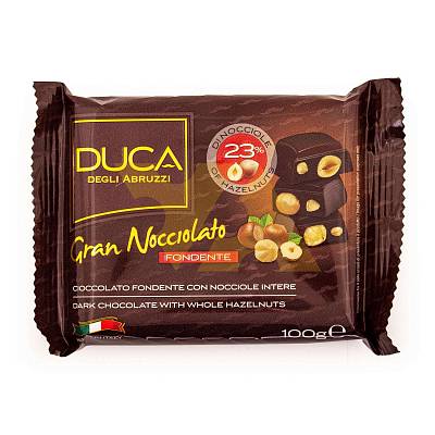 Шоколад Gran Nocciolato DUCA, CERAELITALIA темный с цельным лесным орехом 100гр