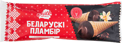 Мороженое "Беларускi пламбiр" Рожок пломбир с ароматом ванили в шоколаде 50грх20шт/12мес