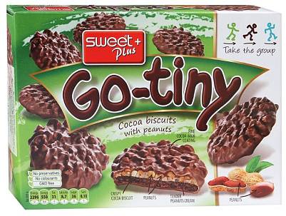 Печенье Go-tiny бисквитное с шок.вкусом с арахис.кремом в какао глазури и арахисом 130гр
