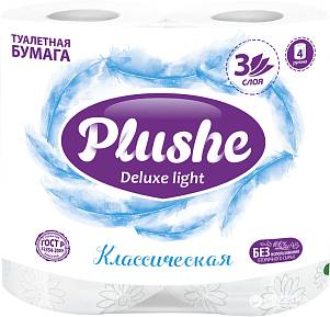 Туалетная бумага Plushe классик белая 3-х сл.15м 4шт