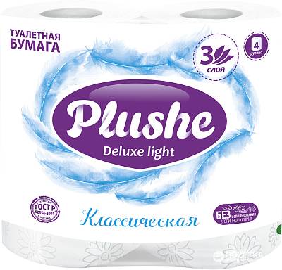 Туалетная бумага Plushe классик белая 3-х сл.15м 4шт
