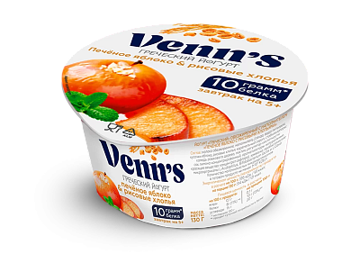 Йогурт Venn`s греческий обезжиренный Печеное яблоко с рисовыми хлопьями  0,1% 130гр БЕЗ ЗМЖ