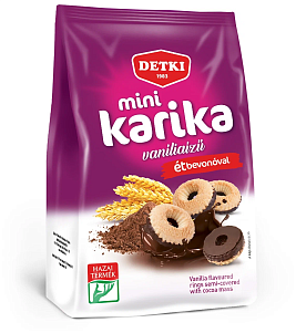 Печенье DETKI мини кольца со вкусом ванили наполовину покрытые кондитерской глазурью KARIKA 150гр
