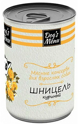 Корм Dog's Menu консервы для взрослых собак шницель куриный ж/б 340гр