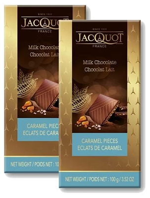 Шоколад молочный "JACQUOT" с кусочками крамели с кристаллами морской соли 100гр, Франция