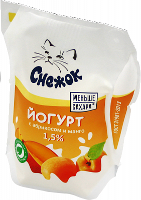 Йогурт питьевой "Снежок" 1,5% с абрикосом и манго кувшин 200гр БЕЗ ЗМЖ