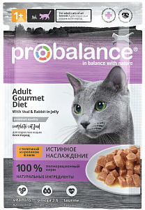 Корм ProBalance Gourmet Diet для кошек с телятиной и кроликом в желе пауч 85гр