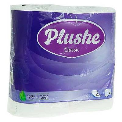 Туалетная бумага Plushe классикбелая 2-х сл.18м 4штх12