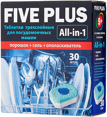 Таблетки для посудомоечных машин FIVE PLUS 30шт 540гр