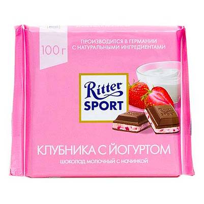 Шоколад Риттер Спорт молочный клубника, йогурт 100грх12