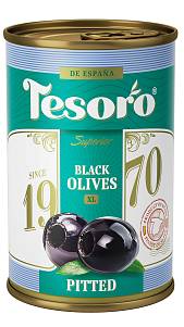 Маслины Tesoro черные без косточки ж/б 314мл/300г