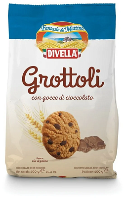 Печенье DIVELLA Гроттоли шоколадные капли /пакет/ 400г