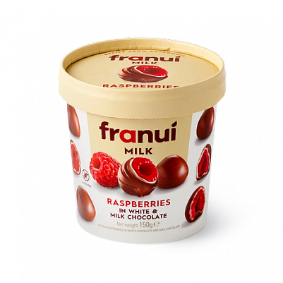 Ягоды замороженные  franui  малины в молочном и белом шоколаде зам. 150гр